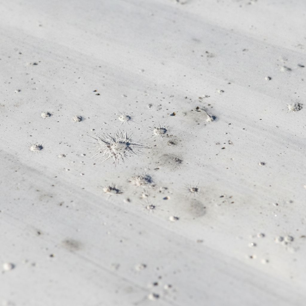 Hail impact micro-fractures on a TPO commercial roofing membrane